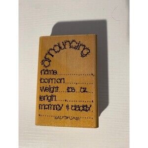 Vintage D.O.T.S. Rubber Stamp Wood Block Baby Birth